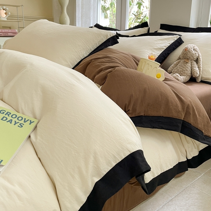 91家纺网 家纺一手货源 找家纺 慕澄家纺 2024新款美拉德风双拼四件套 美拉德-米白+深咖