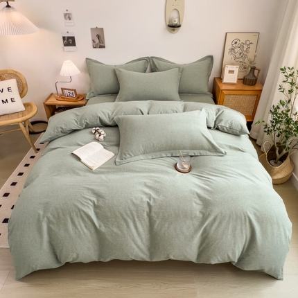 2024新款无印风水洗棉亲肤简约学生三件套 薄荷绿