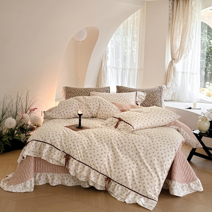 91家纺网 家纺一手货源 找家纺 （总）上喜 热卖蝴蝶结全棉碎花床盖四件套
