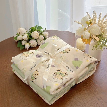 91家纺网 家纺一手货源 找家纺 （总）2025新款全棉A类小清新双层纱套件---系列三