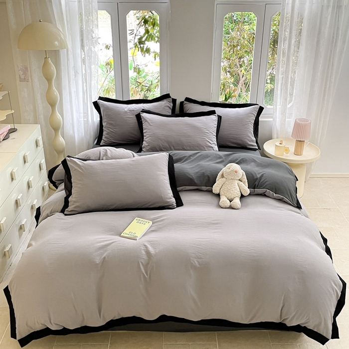 91家纺网 家纺一手货源 找家纺 慕澄家纺 2024新款美拉德风双拼四件套 美拉德-浅灰+深灰