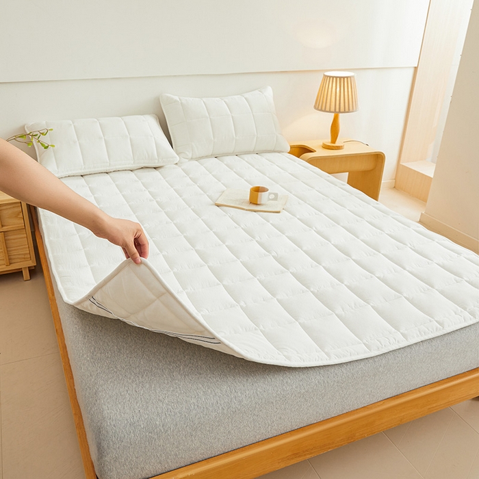 91家纺网 家纺一手货源 找家纺 3C 2024新款亲肤全棉加厚双面床护垫 雅白