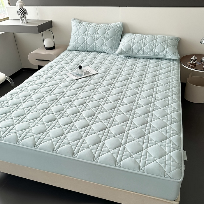 91家纺网 家纺一手货源 找家纺 3C 2024新款A类全棉水洗棉棉花床笠 纯净蓝-