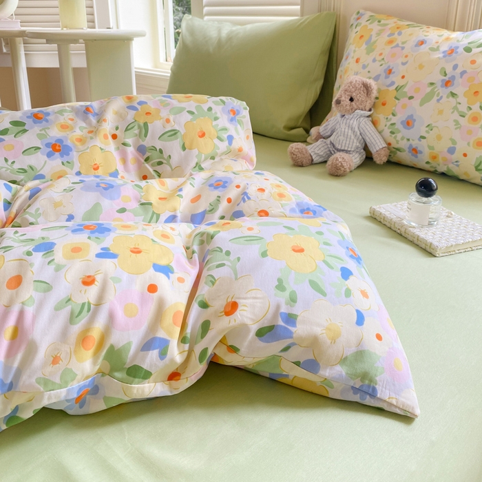 91家纺网 家纺一手货源 找家纺 黑马家居 2025新款全棉喷气13070印花单被套 田苑小风 黄