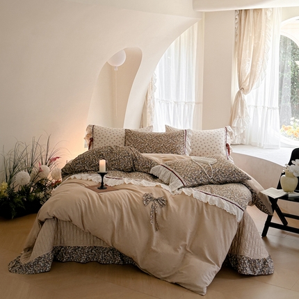 91家纺网 家纺一手货源 找家纺 （总）上喜 热卖蝴蝶结全棉碎花床盖四件套