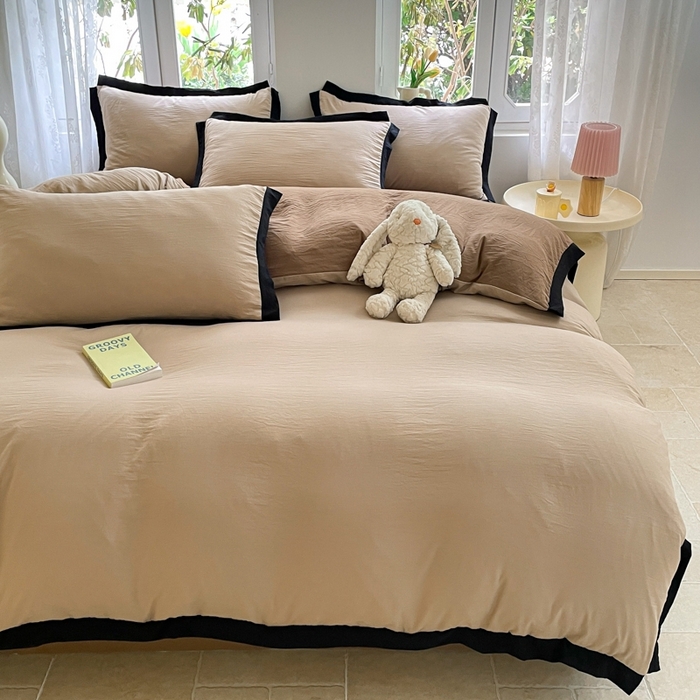 91家纺网 家纺一手货源 找家纺 慕澄家纺 2024新款美拉德风双拼四件套 美拉德-浅米+咖