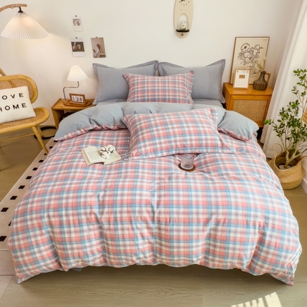 91家纺网 家纺一手货源 找家纺 （总）2024新款无印风水洗棉亲肤简约学生三件套