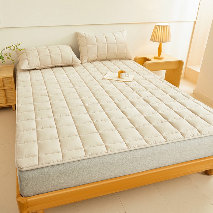 91家纺网 家纺一手货源 找家纺 3C 2024新款亲肤全棉加厚双面床护垫 卡其