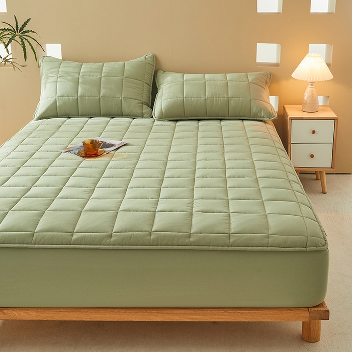 91家纺网 家纺一手货源 找家纺 3C 2024新款柔软亲肤全棉双面床笠 豆绿