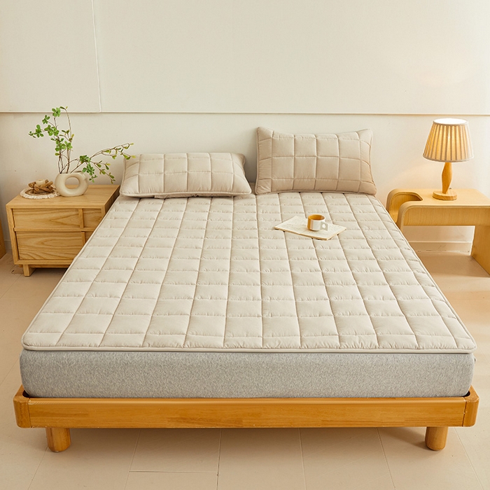 91家纺网 家纺一手货源 找家纺 3C 2024新款亲肤全棉加厚双面床护垫 卡其