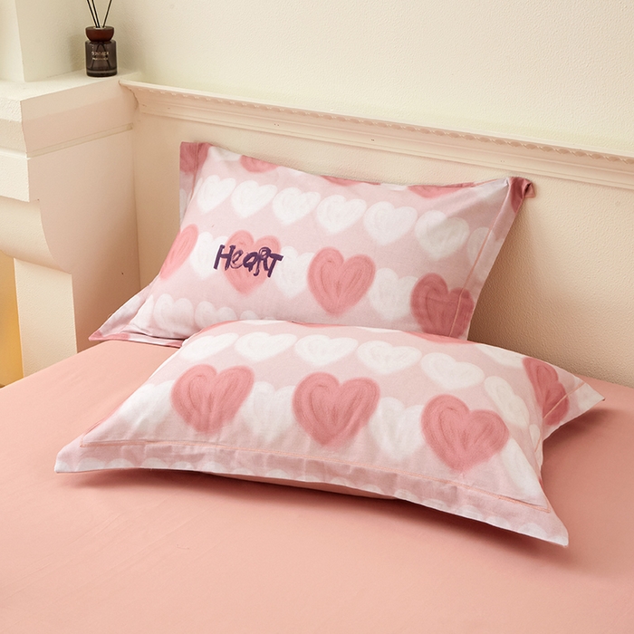 91家纺网 家纺一手货源 找家纺 橙艺家居 2024新款全棉超柔生态磨毛四件套全棉四件套纯棉四件套 心心相印-粉