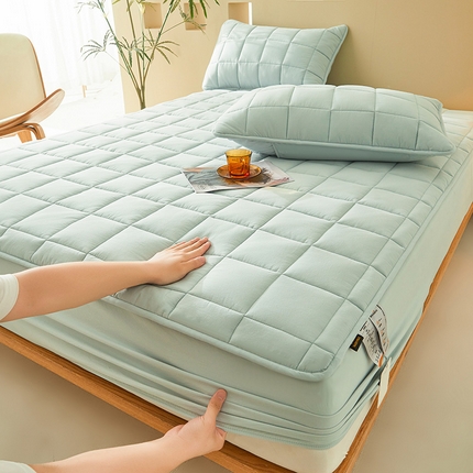 91家纺网 家纺一手货源 找家纺 3C 2024新款柔软亲肤全棉双面床笠 梦蓝