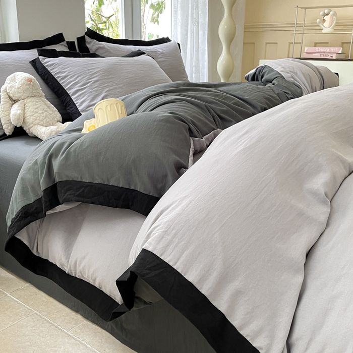 91家纺网 家纺一手货源 找家纺 慕澄家纺 2024新款美拉德风双拼四件套 美拉德-浅灰+深灰