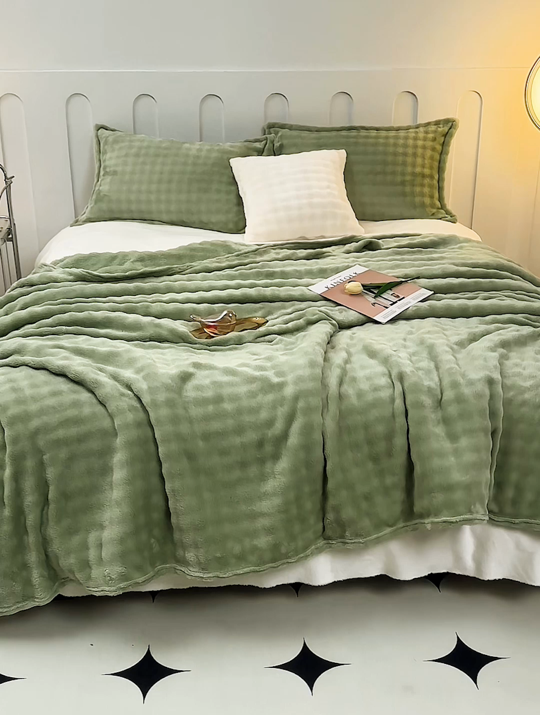 91家纺网 家纺一手货源 找家纺 肖恩毯业 2025新款小泡泡兔毛毯--布兰卡系列 布兰卡-抹茶绿