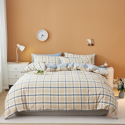 91家纺网 家纺一手货源 找家纺 2024新款无印风水洗棉亲肤简约学生三件套 英伦格