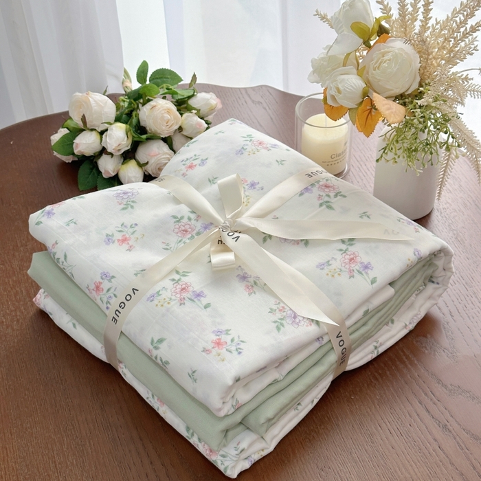 91家纺网 家纺一手货源 找家纺 （总）2025新款全棉A类小清新双层纱套件---系列三