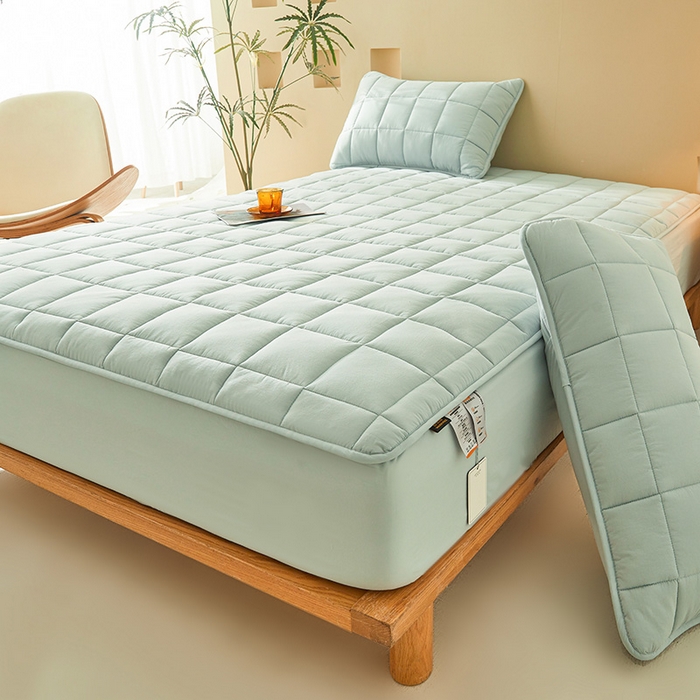 91家纺网 家纺一手货源 找家纺 3C 2024新款柔软亲肤全棉双面床笠 梦蓝