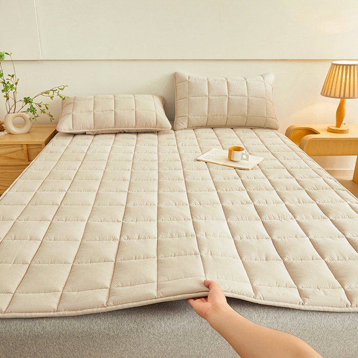 91家纺网 家纺一手货源 找家纺 3C 2024新款亲肤全棉加厚双面床护垫 卡其