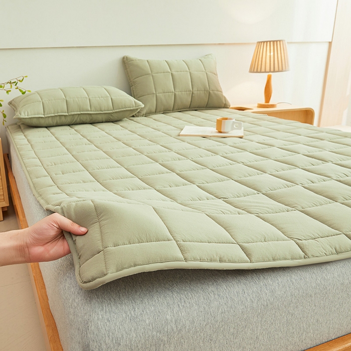 91家纺网 家纺一手货源 找家纺 3C 2024新款亲肤全棉加厚双面床护垫 豆绿