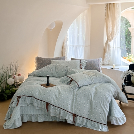 91家纺网 家纺一手货源 找家纺 （总）上喜 热卖蝴蝶结全棉碎花床盖四件套