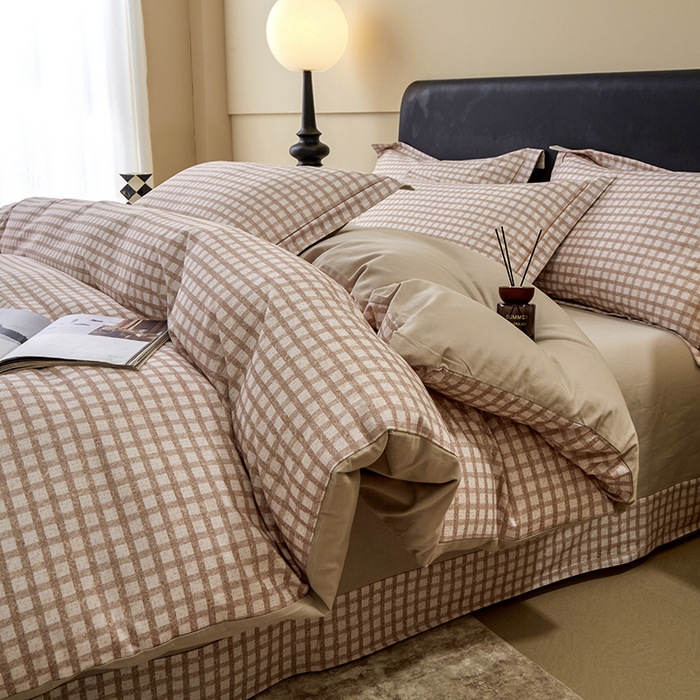 91家纺网 家纺一手货源 找家纺 橙艺家居 2024新款全棉超柔生态磨毛四件套全棉四件套纯棉四件套 华夫-咖