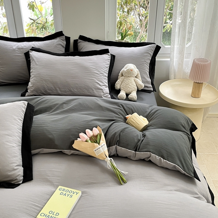 91家纺网 家纺一手货源 找家纺 慕澄家纺 2024新款美拉德风双拼四件套 美拉德-浅灰+深灰