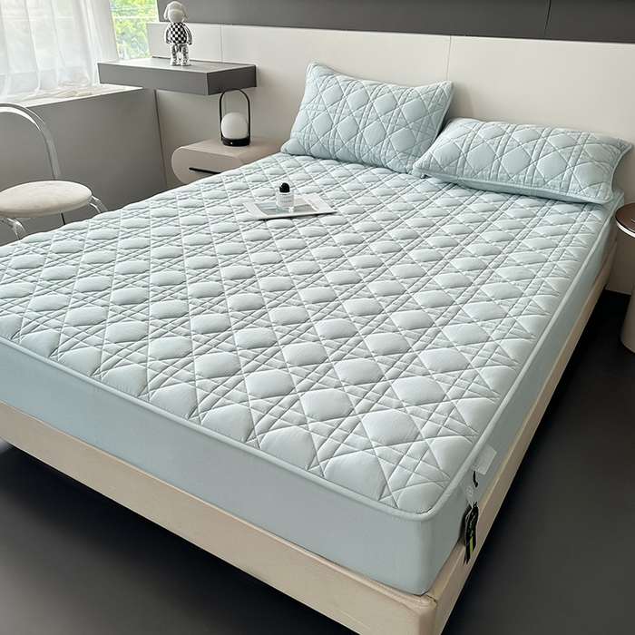 91家纺网 家纺一手货源 找家纺 3C 2024新款A类全棉水洗棉棉花床笠 纯净蓝-