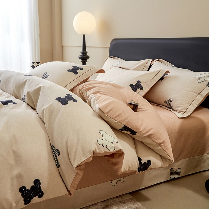 91家纺网 家纺一手货源 找家纺 橙艺家居 2024新款全棉超柔生态磨毛四件套全棉四件套纯棉四件套 喜饰-米