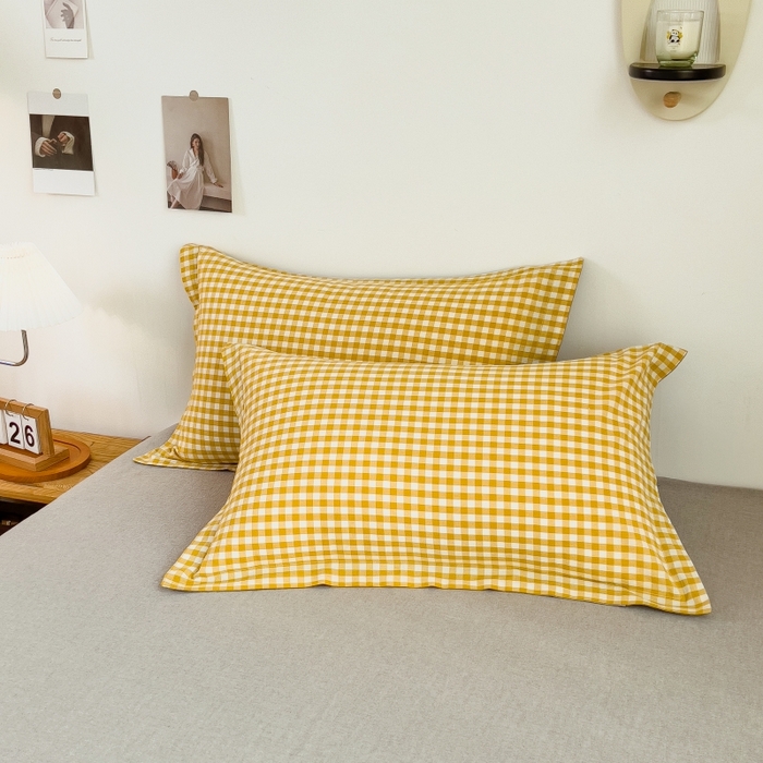 91家纺网 家纺一手货源 找家纺 2024新款无印风水洗棉亲肤简约学生三件套 小黄格