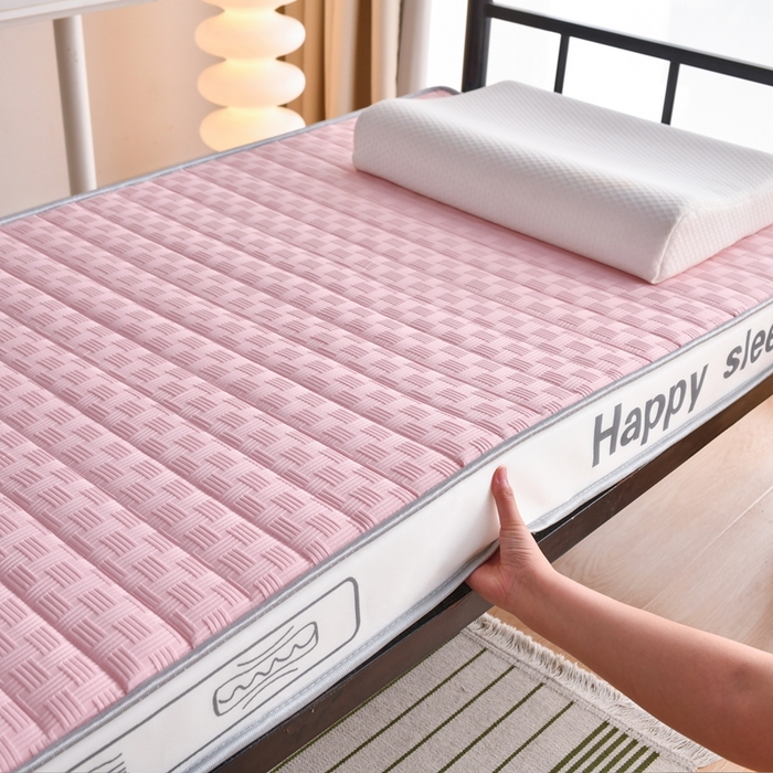 91家纺网 家纺一手货源 找家纺 顺发床垫 2025新款A类华夫格天然乳胶记忆海绵床垫学生款图 华夫格-粉色