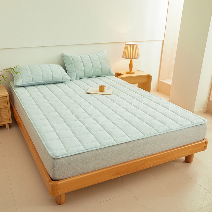 91家纺网 家纺一手货源 找家纺 3C 2024新款亲肤全棉加厚双面床护垫 梦蓝