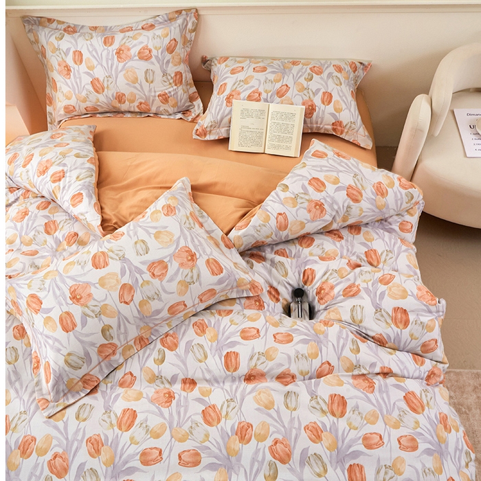 91家纺网 家纺一手货源 找家纺 橙艺家居 2024新款全棉超柔生态磨毛四件套全棉四件套纯棉四件套 盛世颜-桔