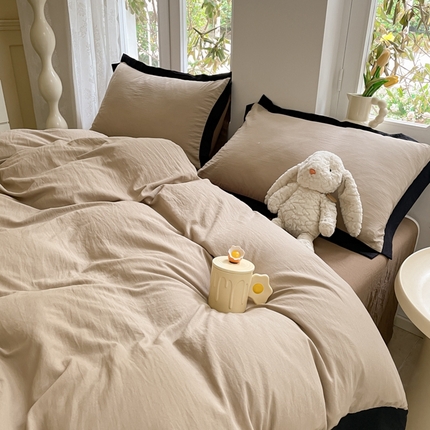 91家纺网 家纺一手货源 找家纺 慕澄家纺 2024新款美拉德风双拼四件套 美拉德-浅米+咖