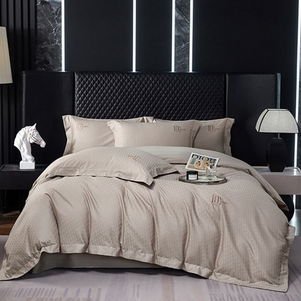 淳绵家居 2024新款50*50S双股长绒棉提花刺绣四件套 巴洛克-香槟色