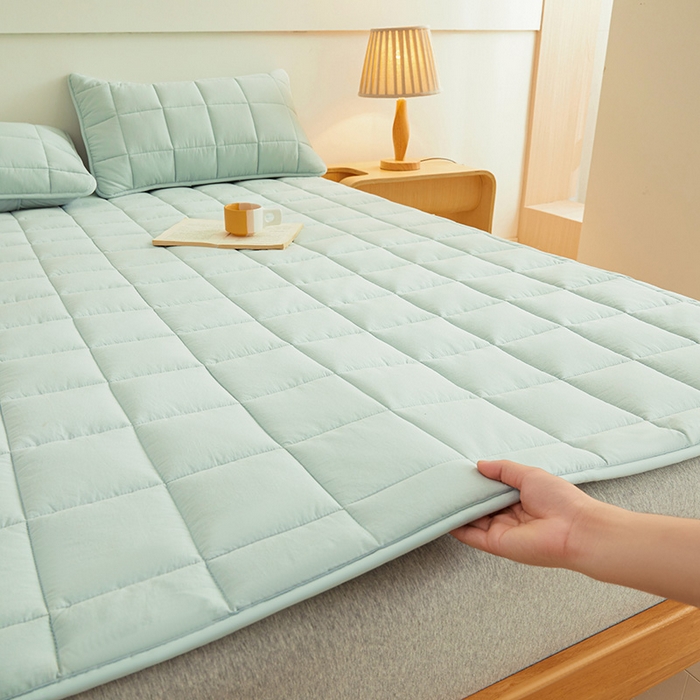 91家纺网 家纺一手货源 找家纺 3C 2024新款亲肤全棉加厚双面床护垫 梦蓝