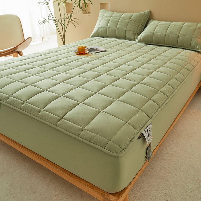 91家纺网 家纺一手货源 找家纺 3C 2024新款柔软亲肤全棉双面床笠 豆绿