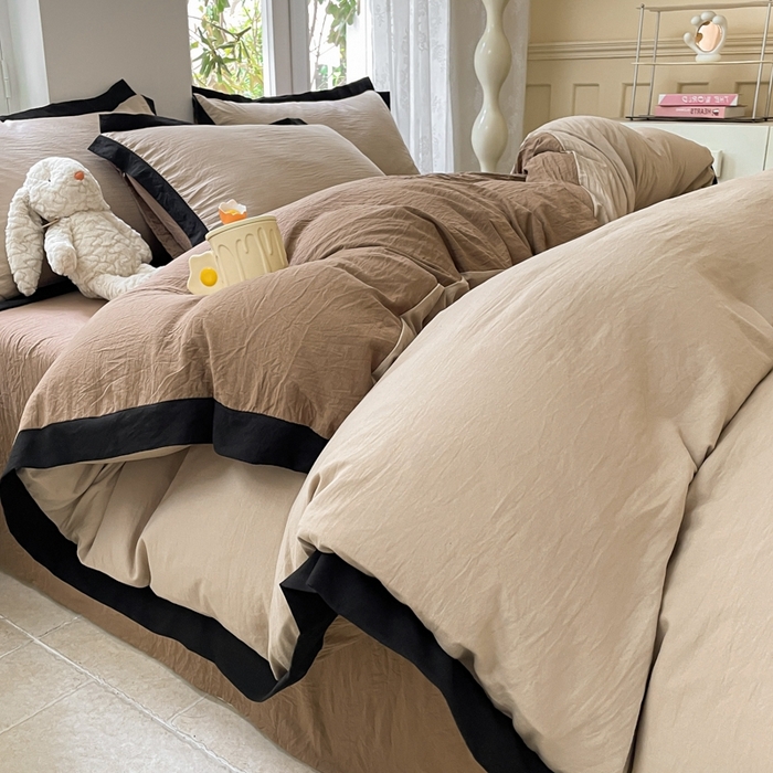 91家纺网 家纺一手货源 找家纺 慕澄家纺 2024新款美拉德风双拼四件套 美拉德-浅米+咖