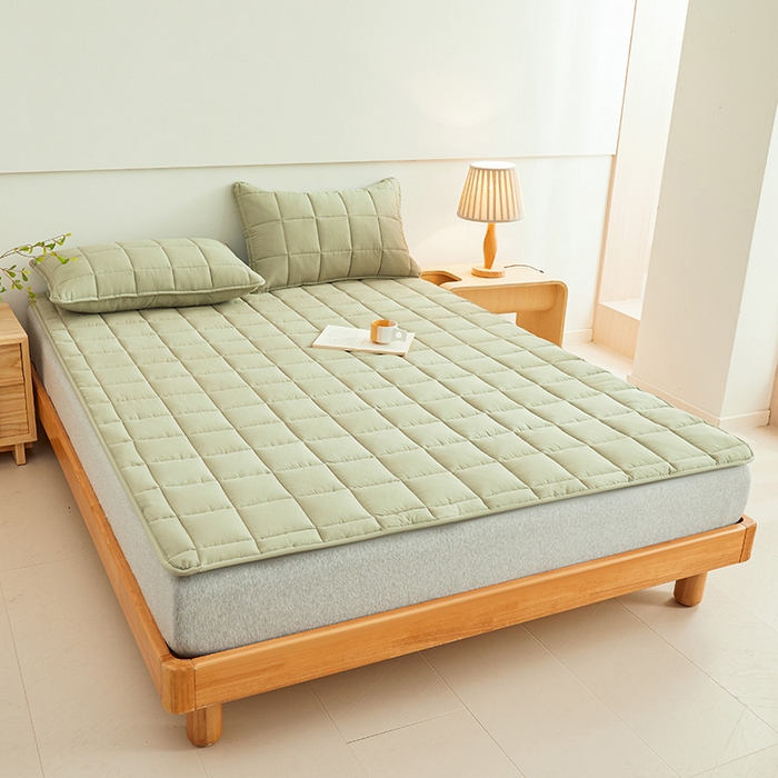 91家纺网 家纺一手货源 找家纺 3C 2024新款亲肤全棉加厚双面床护垫 豆绿