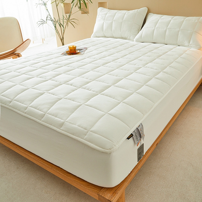 91家纺网 家纺一手货源 找家纺 3C 2024新款柔软亲肤全棉双面床笠 雅白