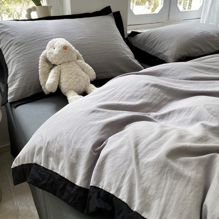 91家纺网 家纺一手货源 找家纺 慕澄家纺 2024新款美拉德风双拼四件套 美拉德-浅灰+深灰