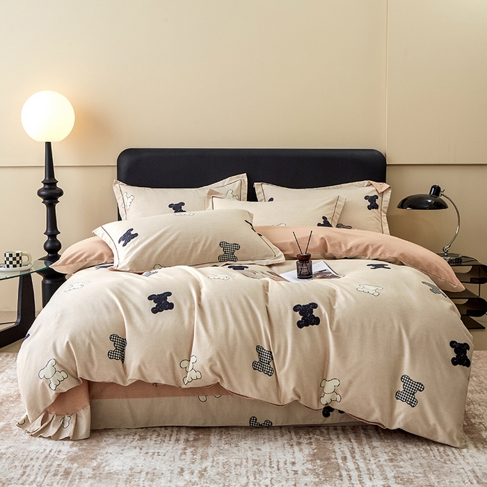 91家纺网 家纺一手货源 找家纺 橙艺家居 2024新款全棉超柔生态磨毛四件套全棉四件套纯棉四件套 喜饰-米