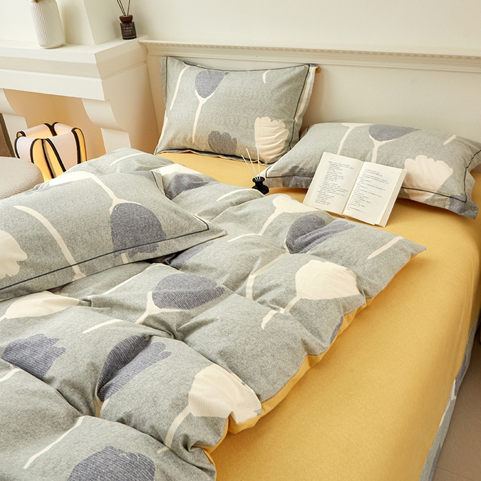 91家纺网 家纺一手货源 找家纺 橙艺家居 2024新款全棉超柔生态磨毛四件套全棉四件套纯棉四件套 人间茶白-灰