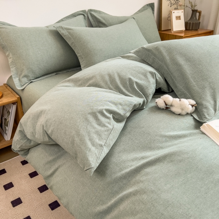 91家纺网 家纺一手货源 找家纺 2024新款无印风水洗棉亲肤简约学生三件套 薄荷绿