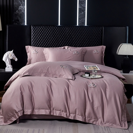 淳绵家居 2024新款50*50S双股长绒棉提花刺绣四件套 蒂梵-优雅紫