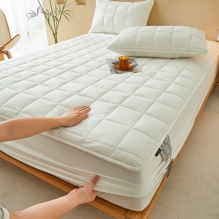 91家纺网 家纺一手货源 找家纺 3C 2024新款柔软亲肤全棉双面床笠 雅白