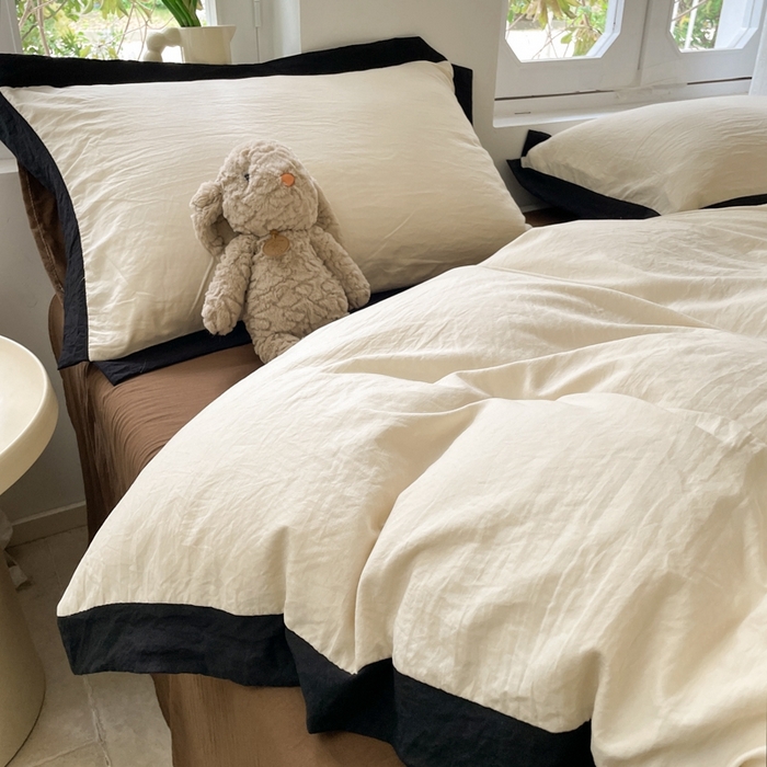 91家纺网 家纺一手货源 找家纺 慕澄家纺 2024新款美拉德风双拼四件套 美拉德-米白+深咖