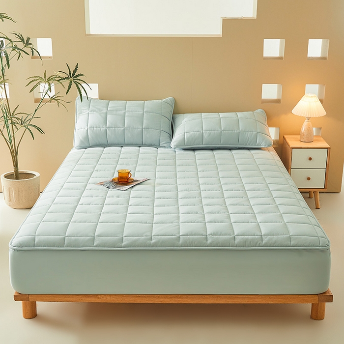 91家纺网 家纺一手货源 找家纺 3C 2024新款柔软亲肤全棉双面床笠 梦蓝