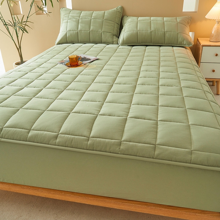 91家纺网 家纺一手货源 找家纺 3C 2024新款柔软亲肤全棉双面床笠 豆绿