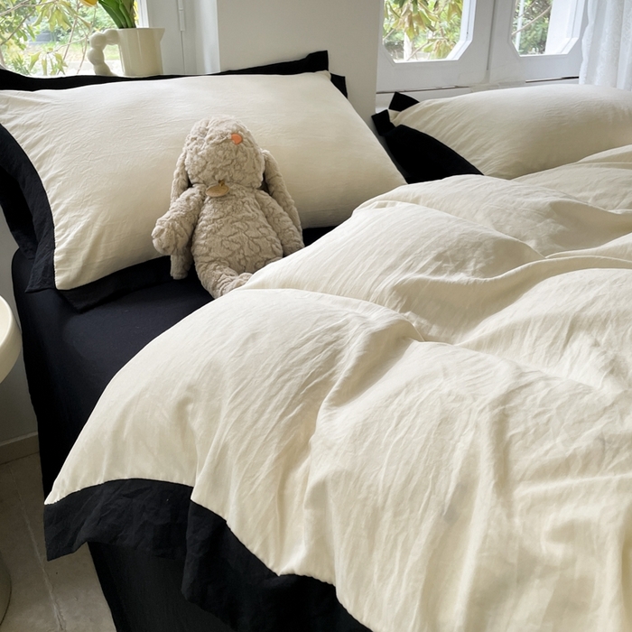 91家纺网 家纺一手货源 找家纺 慕澄家纺 2024新款美拉德风双拼四件套 美拉德-米白+黑