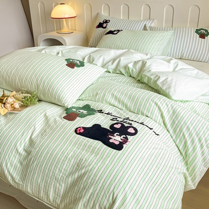 91家纺网 家纺一手货源 找家纺 （总）热卖水洗棉喵树星空床单四件套床盖套件